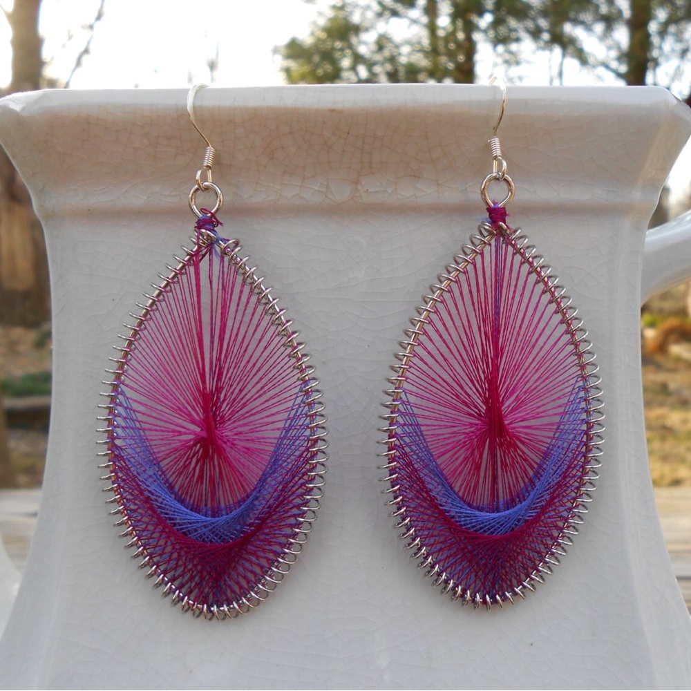 New Thread Earrings Woven Earrings Pink Earrings String Art Earrings Jewelry